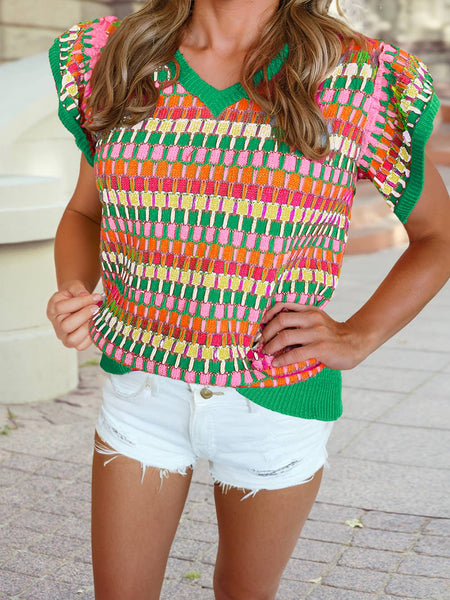 Multi Flutter Sleeve Knitted Sweater Top