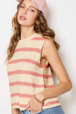 MCS3584-Classic Chunky Striped Sleeveless Sweater Top