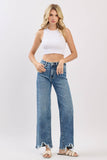 HIGH RISE SLIM WIDE LEG W/ DESTROYED HEM JEANS