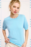 Puffy Sleeve Basic Stretchy Knit Top