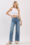 HIGH RISE SLIM WIDE LEG W/ DESTROYED HEM JEANS