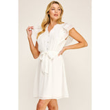 SOLID PAPAYA GAUZE RUFFLE SLEEVE MINI DRESS