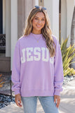 JESUS Letter Patch Graphic Exposed Seam Mock Neck Sweatshirt