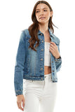 Cotton Blend Stretched  Ladies  Casual Denim Jacket