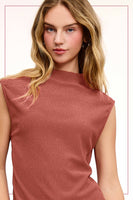 HCT7705-Stretchy Crinkled Fabric Sleeveless Top