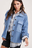 Loose Fit Button Down Long Sleeve Fleece Shacket