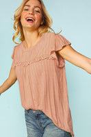 Frilled Short Sleeve Yoke Top