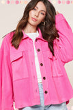 Loose Fit Button Down Long Sleeve Fleece Shacket