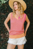 Women Strawberry Contrast Chevron Knit Sweater Vest