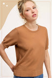 Puffy Sleeve Basic Stretchy Knit Top