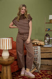 STRIPE MOCK NECK SHORT SLEEVE KNIT SWEATER