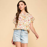Floral Printed Top with Ruffled Sleeves