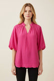Vertical Stripe Bubble Sleeve Scallop Hem Blouse