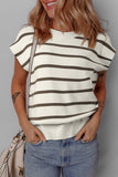 Striped Side Slits Short Sleeve Sweater Tee | S-XL