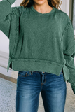LDC Solid Raw Seam Patchwork Ribbed Sweatshirt