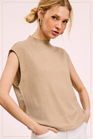 HCT7705-Stretchy Crinkled Fabric Sleeveless Top
