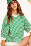 MCT7688-Loose Fit Striped Short Sleeve Crew Neckline Top