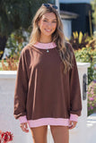 Colorblock Trim Crewneck Long Sleeve Pullover Sweatshirt