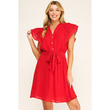 SOLID PAPAYA GAUZE RUFFLE SLEEVE MINI DRESS
