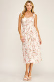ROMANTIC FLORAL TIE STRAP MIDI DRESS