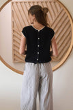 CONTRAST TRIM SHORT SLEEVE KNIT SWEATER TOP