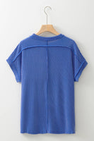 Solid Textured Exposed Seam Casual T-shirt | S-XL