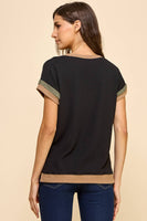 Solid Ribbed Top with Contrast Details