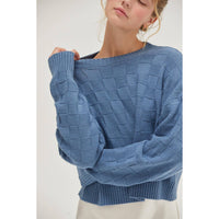 Long Sleeve Square Texture Sweater