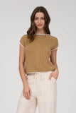 CONTRAST TRIM SHORT SLEEVE KNIT SWEATER TOP