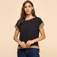 Solid Ribbed Top with Contrast Details
