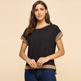 Solid Ribbed Top with Contrast Details