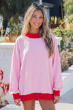 Colorblock Trim Crewneck Long Sleeve Pullover Sweatshirt