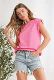 Bonbon Braided Cap Sleeve Crew Neck T Shirt | S-XL
