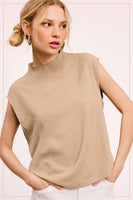 HCT7705-Stretchy Crinkled Fabric Sleeveless Top