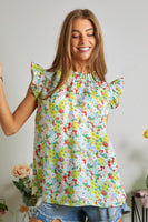 Floral Woven Ruffle Blouse