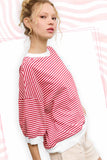MCT7688-Loose Fit Striped Short Sleeve Crew Neckline Top