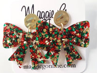 Bow earrings | Custom Earrings | Christmas | Handmade Chunky Multi Color Glitter
