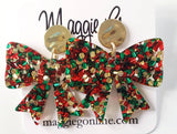 Bow earrings | Custom Earrings | Christmas | Handmade Chunky Multi Color Glitter