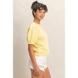 Puff Sleeve V-Stitch Crew Neck Top