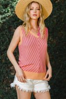 Women Strawberry Contrast Chevron Knit Sweater Vest