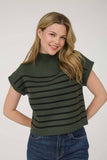 STRIPE MOCK NECK SHORT SLEEVE KNIT SWEATER