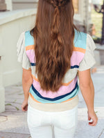 Striped Color Block Flutter Sleeve Patchwork Sweater Top