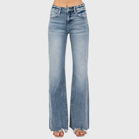 HIGH RISE STRETCH VINTAGE FLARE W/ FRAYED HEM