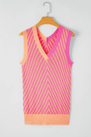 Women Strawberry Contrast Chevron Knit Sweater Vest