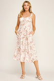 ROMANTIC FLORAL TIE STRAP MIDI DRESS