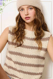 MCS3584-Classic Chunky Striped Sleeveless Sweater Top