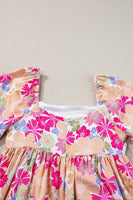 Women Fashion Floral Puff Sleeve Babydoll Mini Dress