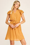 SOLID PAPAYA GAUZE RUFFLE SLEEVE MINI DRESS