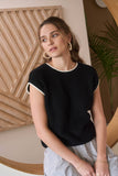CONTRAST TRIM SHORT SLEEVE KNIT SWEATER TOP