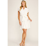 SOLID PAPAYA GAUZE RUFFLE SLEEVE MINI DRESS